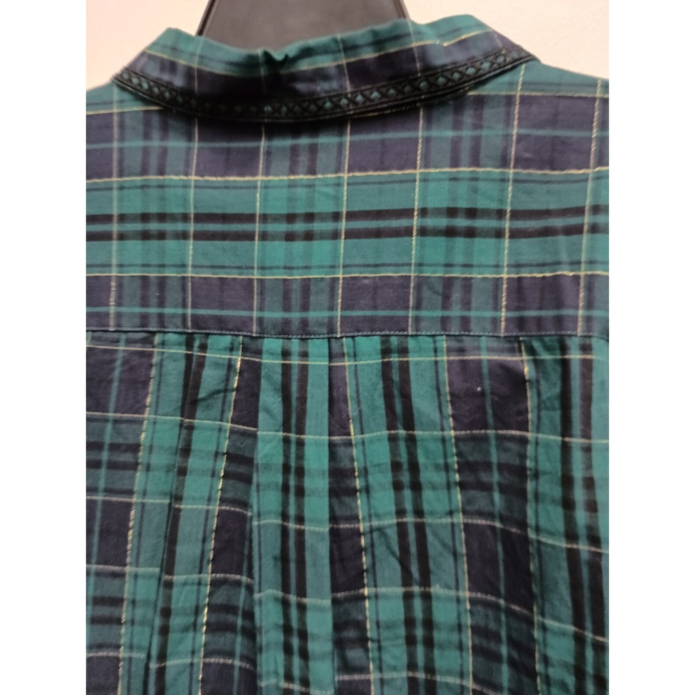 Vintage Classic Elements Womens Shirt Size 24/26 Green Plaid Embroidered Casual - Picture 9 of 9